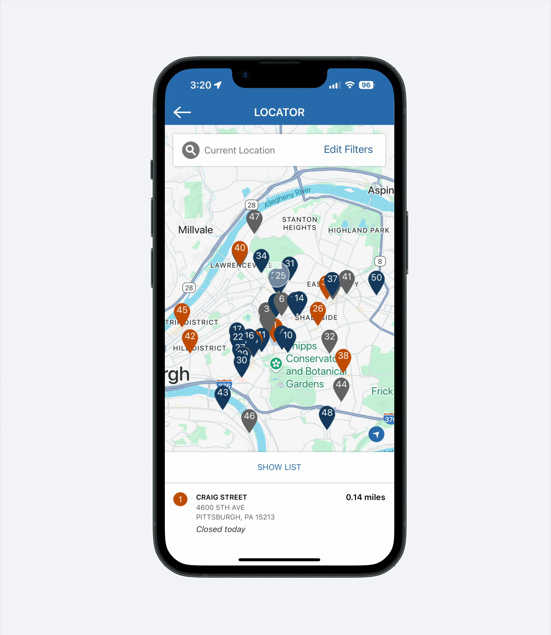 Challenge one: Users struggled to access the location details page because locator features were hidden and scattered (1 of 2)